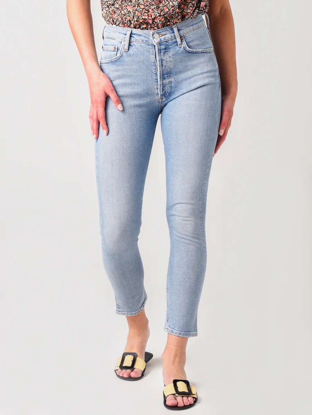 Agolde Nico Slim Fit Cliffside Light Wash High-Rise Jeans Button Fly